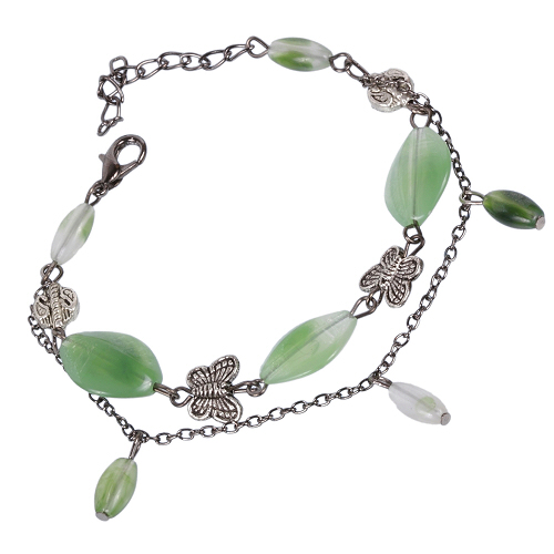 Vintage Armkette Armband Schmetterlinge grün silber 4872 - zum Schließen ins Bild klicken